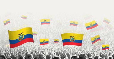 resumen multitud con bandera de Ecuador. pueblos protesta, revolución, Huelga y demostración con bandera de Ecuador. vector