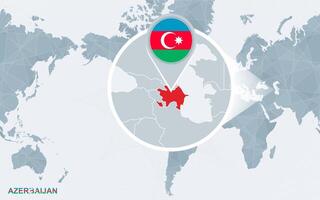 mundo mapa centrado en America con magnificado azerbaiyán vector