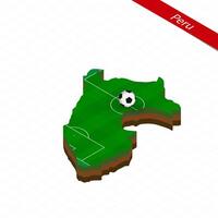 Isometric map of Peru with soccer field. Football ball in center of football pitch. vector