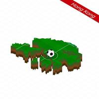 Isometric map of Hong Kong with soccer field. Football ball in center of football pitch. vector