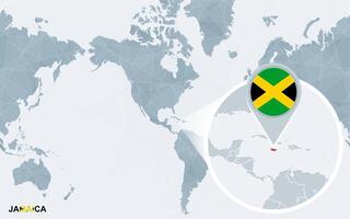 World map centered on America with magnified Jamaica. vector