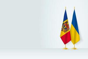 Flags of Moldova and Ukraine on flag stand, meeting between two countries. vector