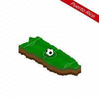 Isometric map of Puerto Rico with soccer field. Football ball in center of football pitch. vector