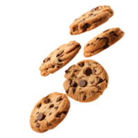 AI generated Falling chocolate chip cookies Isolated on transparent background png