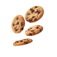 AI generated Falling chocolate chip cookies Isolated on transparent background png