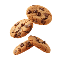 AI generated Falling chocolate chip cookies Isolated on transparent background png