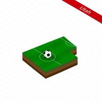 Isometric map of US state Utah with soccer field. Football ball in center of football pitch. vector