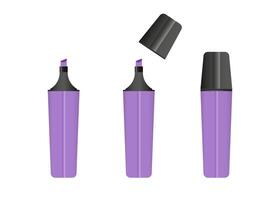 Purple highlighter marker, 3 versions of marker in purple color. vector