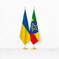 Ukraine and Ethiopia flags on flag stand, illustration for diplomacy and other meeting between Ukraine and Ethiopia. vector