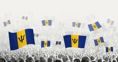 Abstract crowd with flag of Barbados. Peoples protest, revolution, strike and demonstration with flag of Barbados. vector