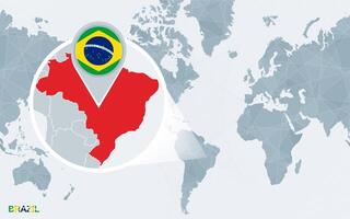 mundo mapa centrado en America con magnificado Brasil. vector