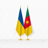 Ukraine and Cameroon flags on flag stand, illustration for diplomacy and other meeting between Ukraine and Cameroon. vector