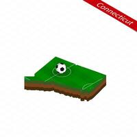 Isometric map of US state Connecticut with soccer field. Football ball in center of football pitch. vector