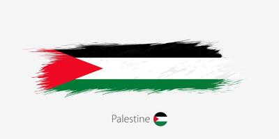 Flag of Palestine, grunge abstract brush stroke on gray background. vector