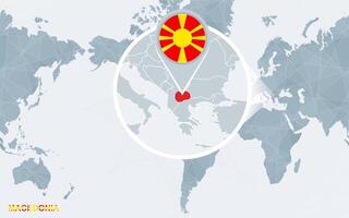 mundo mapa centrado en America con magnificado macedonia. vector