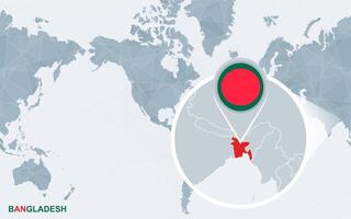 mundo mapa centrado en America con magnificado bangladesh vector