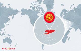 mundo mapa centrado en America con magnificado Kirguistán. vector