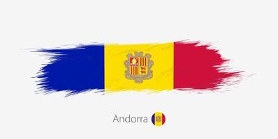 Flag of Andorra, grunge abstract brush stroke on gray background. vector