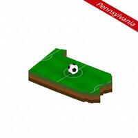 Isometric map of US state Pennsylvania with soccer field. Football ball in center of football pitch. vector