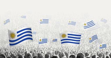 resumen multitud con bandera de Uruguay. pueblos protesta, revolución, Huelga y demostración con bandera de Uruguay. vector