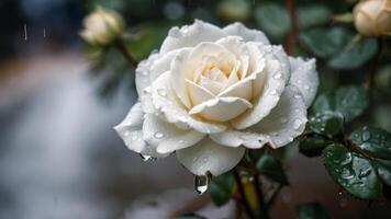 AI generated White rose in rainy season photo