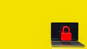 el ordenador portátil y rojo Maestro llave para eso seguridad concepto 3d representación. foto