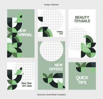 Collection of social media designs for Story Templates and Feed Posts in geometric style. Template for sales promotion and digital marketing. Trendy vector background design for advertising.