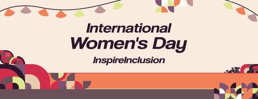 International Women's Day banner. Modern geometric background in colorful style for women day. Happy women's day greeting card cover with text. Happy world women's day 2024 for Inspire Inclusion vector