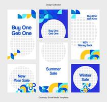 Collection of social media designs for Story Templates and Feed Posts in geometric style. Template for sales promotion and digital marketing. Trendy vector background design for advertising.