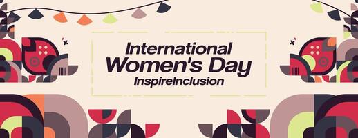 International Women's Day banner. Modern geometric background in colorful style for women day. Happy women's day greeting card cover with text. Happy world women's day 2024 for Inspire Inclusion vector