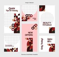 Collection of social media designs for Story Templates and Feed Posts in geometric style. Template for sales promotion and digital marketing. Trendy vector background design for advertising.