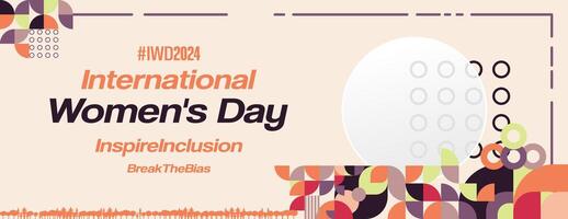 International Women's Day banner. Modern geometric background in colorful style for women day. Happy women's day greeting card cover with text. Happy world women's day 2024 for Inspire Inclusion vector