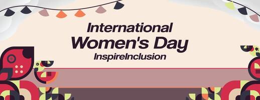 International Women's Day banner. Modern geometric background in colorful style for women day. Happy women's day greeting card cover with text. Happy world women's day 2024 for Inspire Inclusion vector