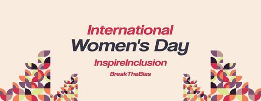 International Women's Day banner. Modern geometric background in colorful style for women day. Happy women's day greeting card cover with text. Happy world women's day 2024 for Inspire Inclusion vector