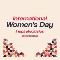 International Women's Day square banner. Modern geometric abstract background in colorful style for women day. Happy women's day greeting card cover with text. Happy world women's day for awareness vector