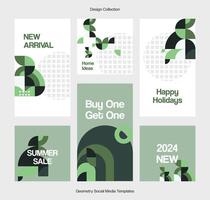 Collection of social media designs for Story Templates and Feed Posts in geometric style. Template for sales promotion and digital marketing. Trendy vector background design for advertising.