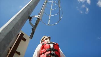 Engineer tests water systems of an artificial dam photo