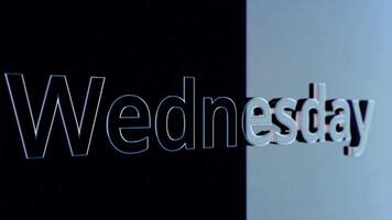 Animation day of week Wednesday. Movement of word Wednesday with bright contours on black background video