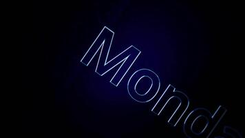 Animation text word Monday. Animation day of week on Monday with bold outlines on black background video