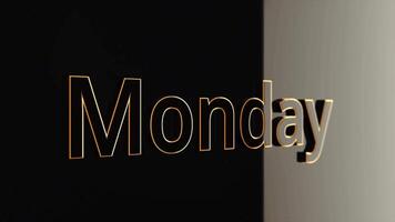 Animation text word Monday. Animation day of week on Monday with bold outlines on black background video