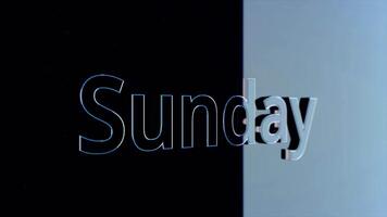 Sunday text word 3D animation on black background. Animation Sunday. Modern computer animation of day off video