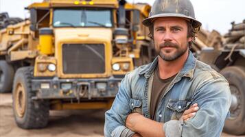 AI generated Man Standing in Front of Large Truck photo