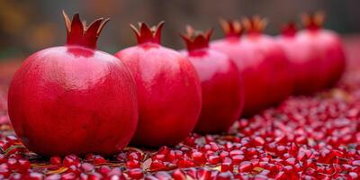 AI generated Stacked Pomegranates, A Vibrant Display of Fresh Fruit photo