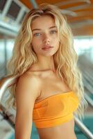 AI generated Woman Posing in Yellow Bikini photo