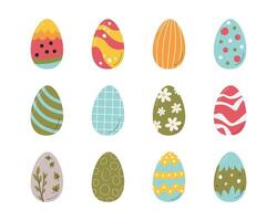 Painted easter eggs collection. Chocolate eggs for easter game egg hunt. Festive design elements isolated. Cute religious graphics. Colorful traditional symbols set hand drawn flat vector illustration