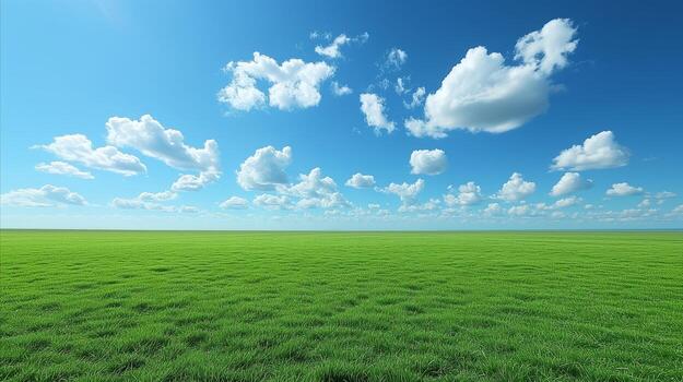 AI generated Green Field With Blue Sky and Clouds photo