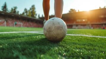 AI generated Person Standing on Soccer Ball on Field photo