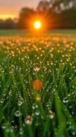 AI generated Sun Setting Over Grass Field photo