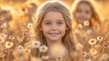 AI generated Little Girl Standing in Daisy Field photo