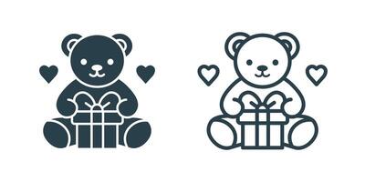 Teddy bear flat and line icon. Valentines day, gift box. Vector illustration